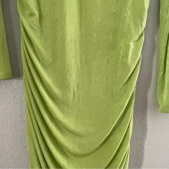 Fashion Nova Lily Ruched Long Sleeve Maxi Dress Size Large Lime Green New - Picture 13 of 13